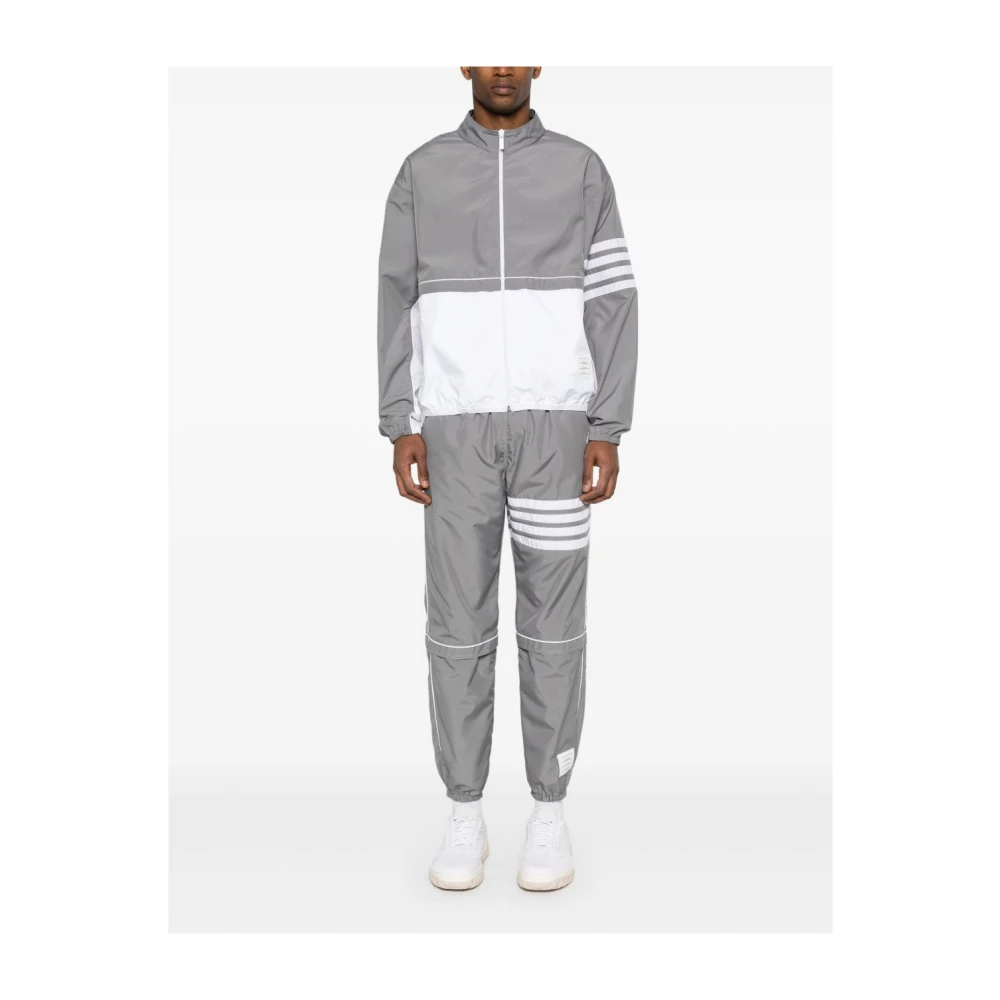 Thom Browne Grijze Colour-Block Jas met Handtekeningstrepen Gray Heren