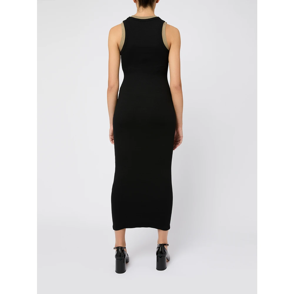 Msgm Geribbelde Katoenen Jurk Nero Black Dames