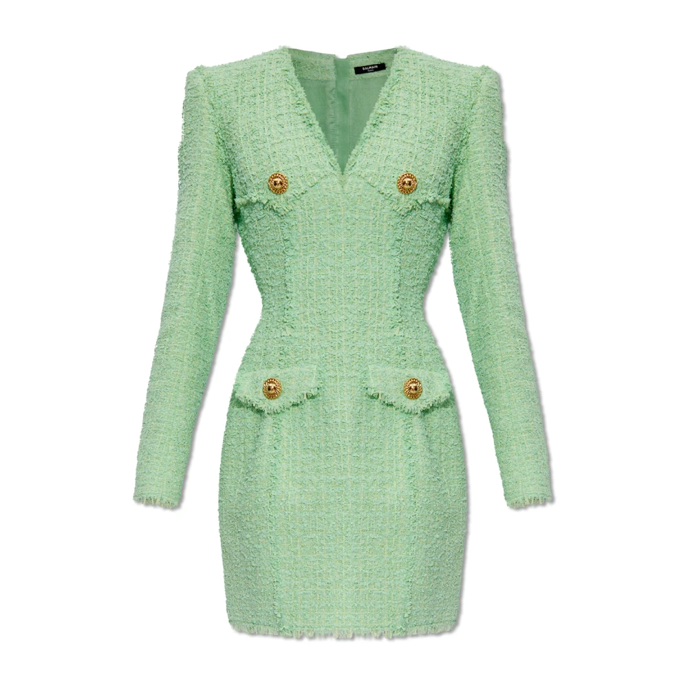 Balmain Tweed jurk Green Dames