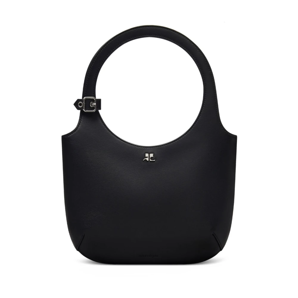 Courrèges Zwarte Leren Tas met Zilveren Logo Black Dames