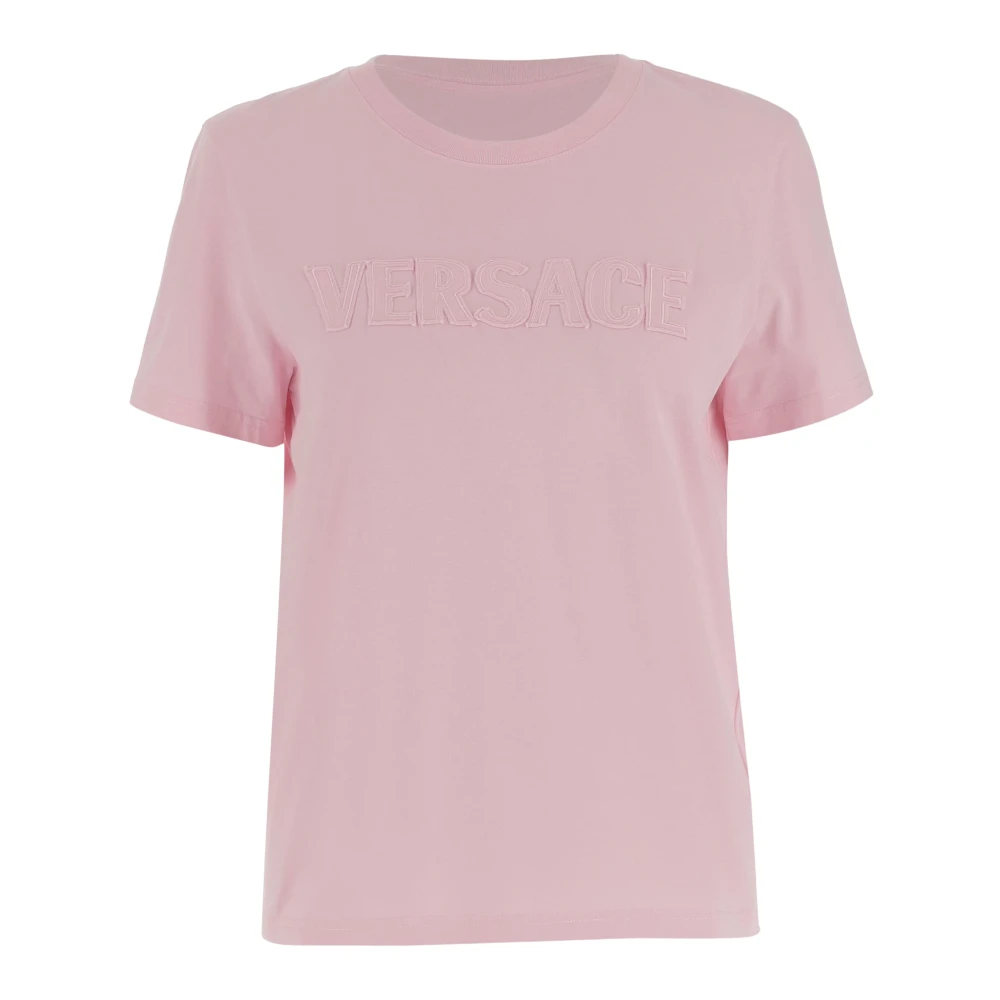 Versace Katoen Crew Neck T-shirt Roze Logo Pink Dames