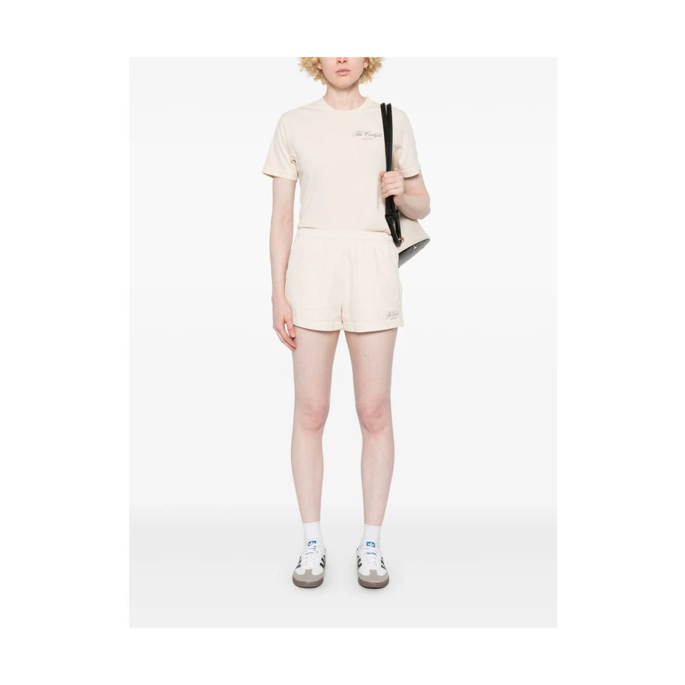 Sporty & Rich Beige Logo Print Crew Neck T-shirt Beige Dames