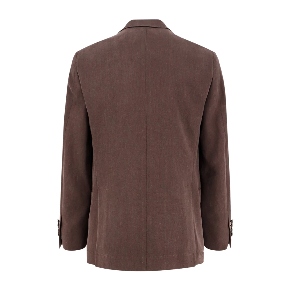 BRUNELLO CUCINELLI Linnen pak met dubbele rij knopen en peak revers Brown Heren