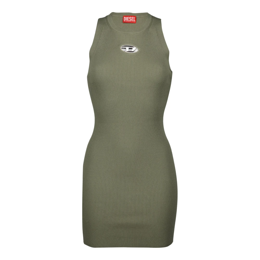 Diesel Mouwloze Geribbelde Viscose Jurk Green Dames