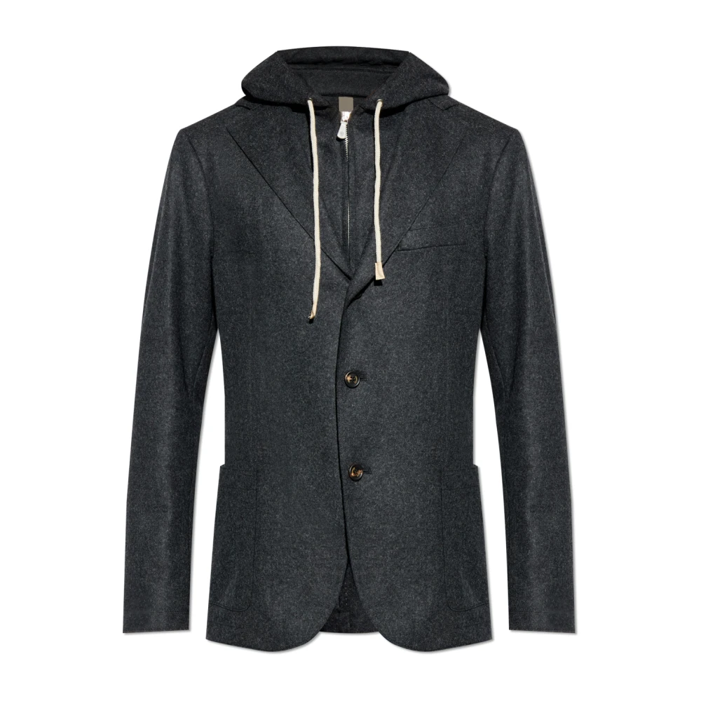 Eleventy Men's Gray Blazers, M, Wool Blazer With Detachable Hood