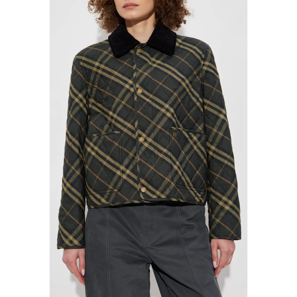 Burberry Gewatteerde jas met corduroy kraag Green Dames