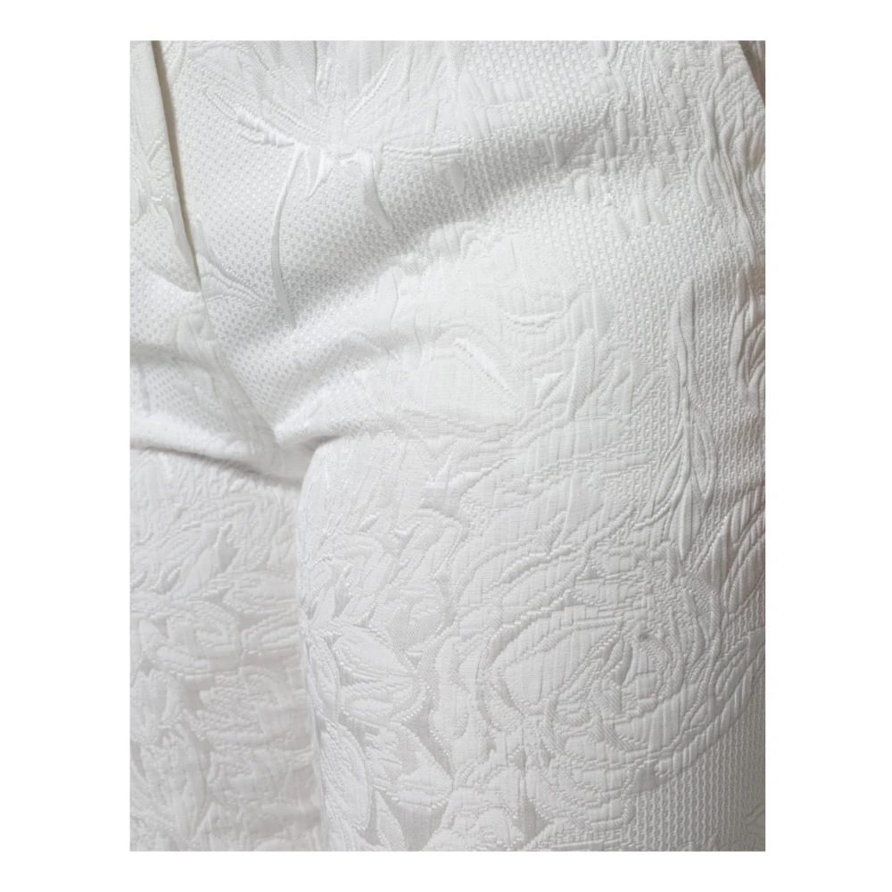 Dolce & Gabbana Witte Bloemenbrokaat Cropped Broek White Dames