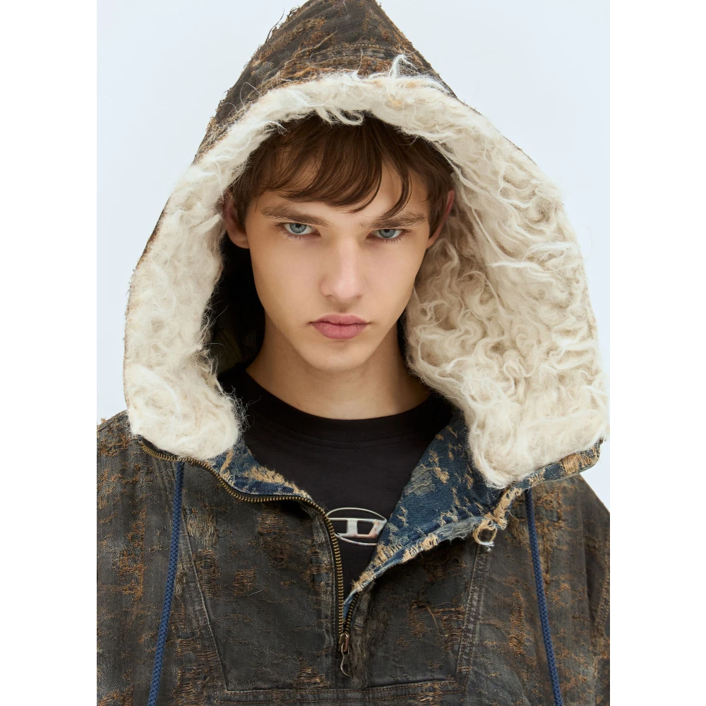 Diesel Anorak jas van gecoate jacquard denim Brown Heren