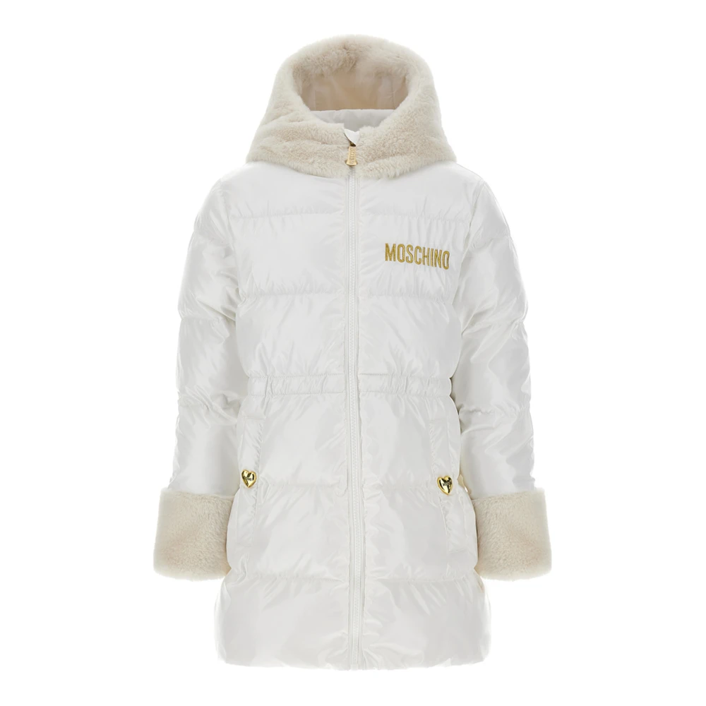 Moschino Quiltad Vit Jacka med Päls Huva White, Unisex