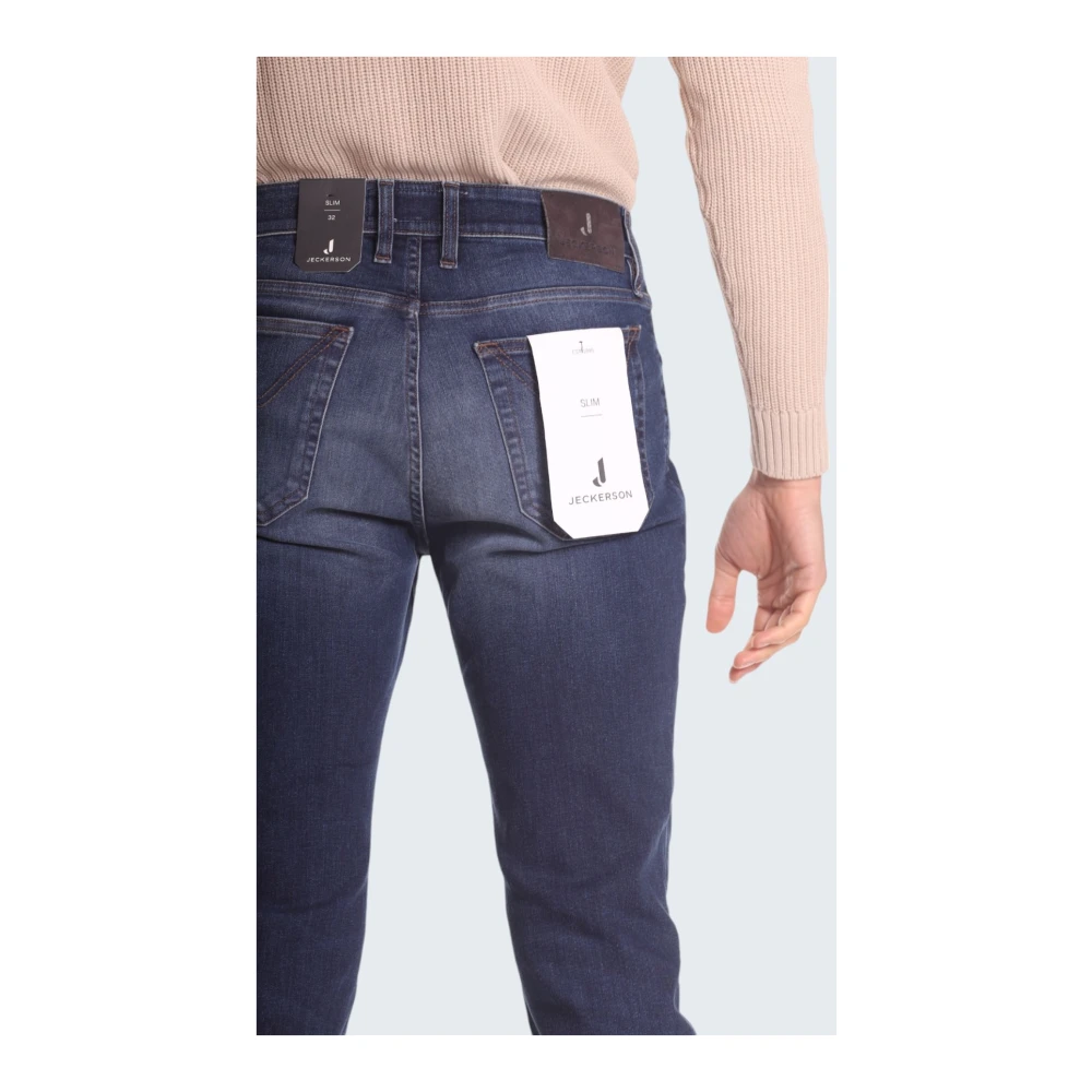 Jeckerson Slim Fit Denim Jeans met Alcantara Patches Blue Heren