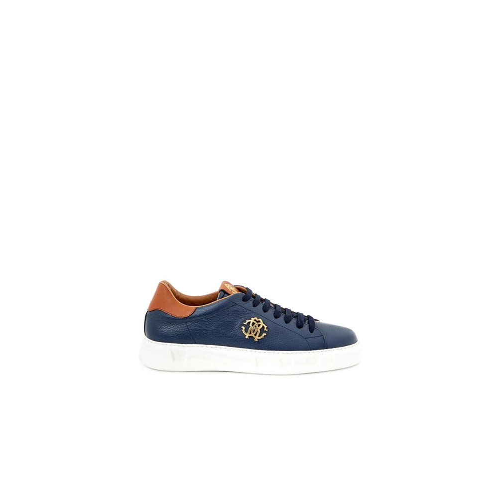 Roberto Cavalli Blauwe Leren LowTop Sneakers Blue Heren