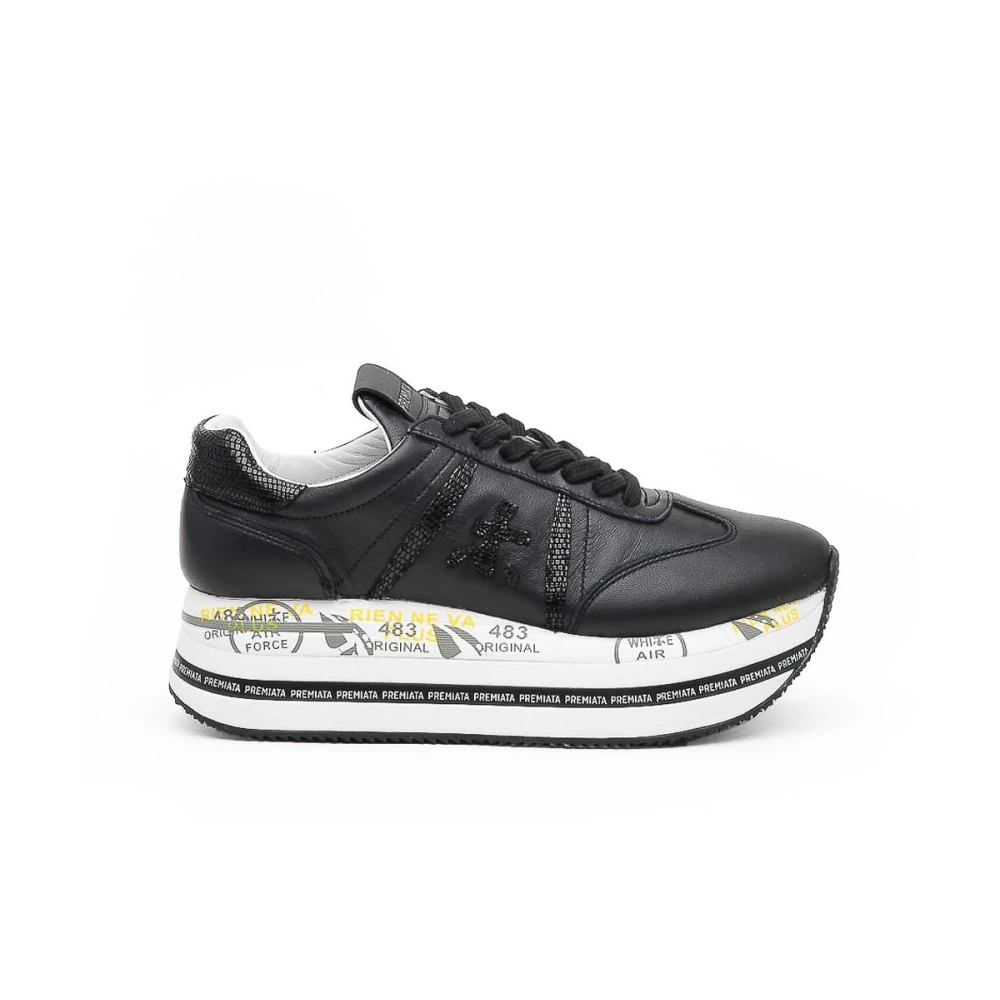 Premiata Zwarte Leren Sneakers met Hakdetail Black Dames