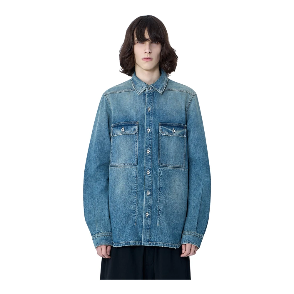 Rick Owens , Denim Shirts, Male, Blue, L, Denim Overshirt