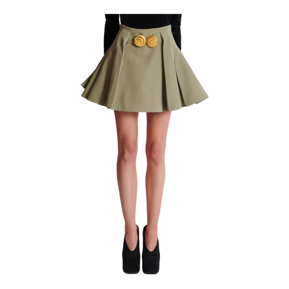 Balmain Korte geplooide rok in grain de poudre Green Dames