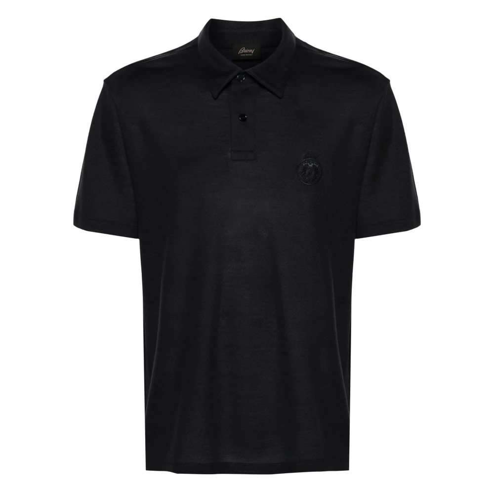 Brioni Wollen Polo Shirt 2 Knopen Blue Heren