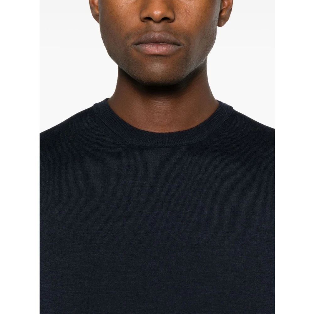 Zanone Blauwe Wollen Crew Neck Trui Blue Heren