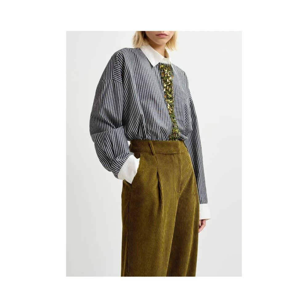 Essentiel Antwerp Fluwelen Corduroy Tapered Broek Groen Green Dames