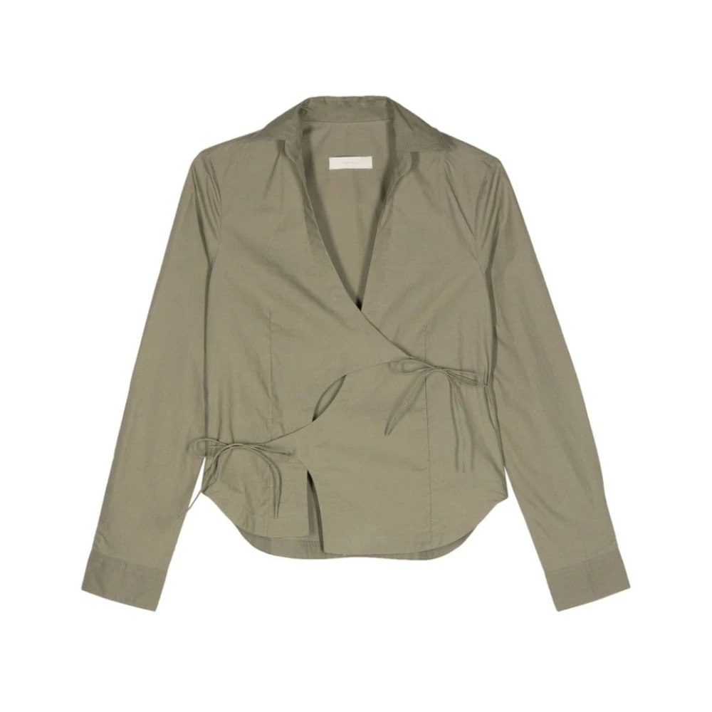 Faithfull the brand Khaki Poplin Skjorta med Asymmetrisk Skärning Green, Dam