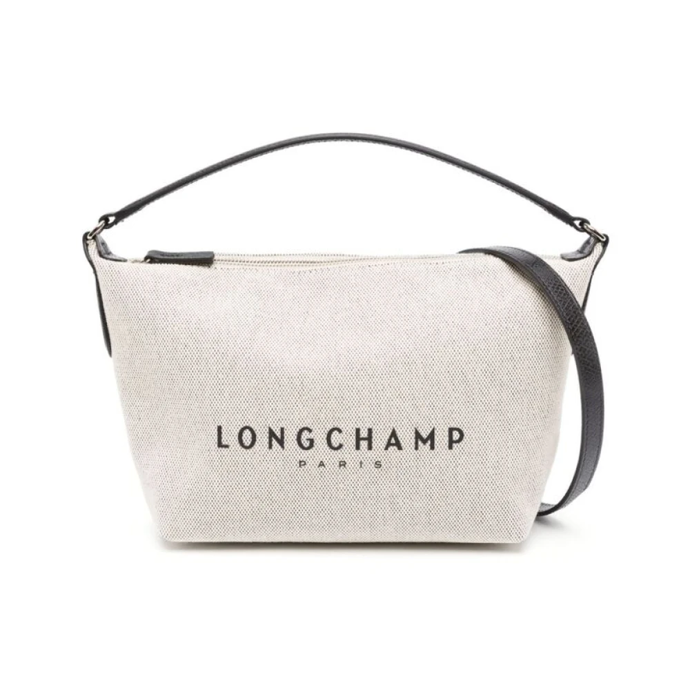 Longchamp Canvas Schoudertas met Leren Afwerking Beige Dames