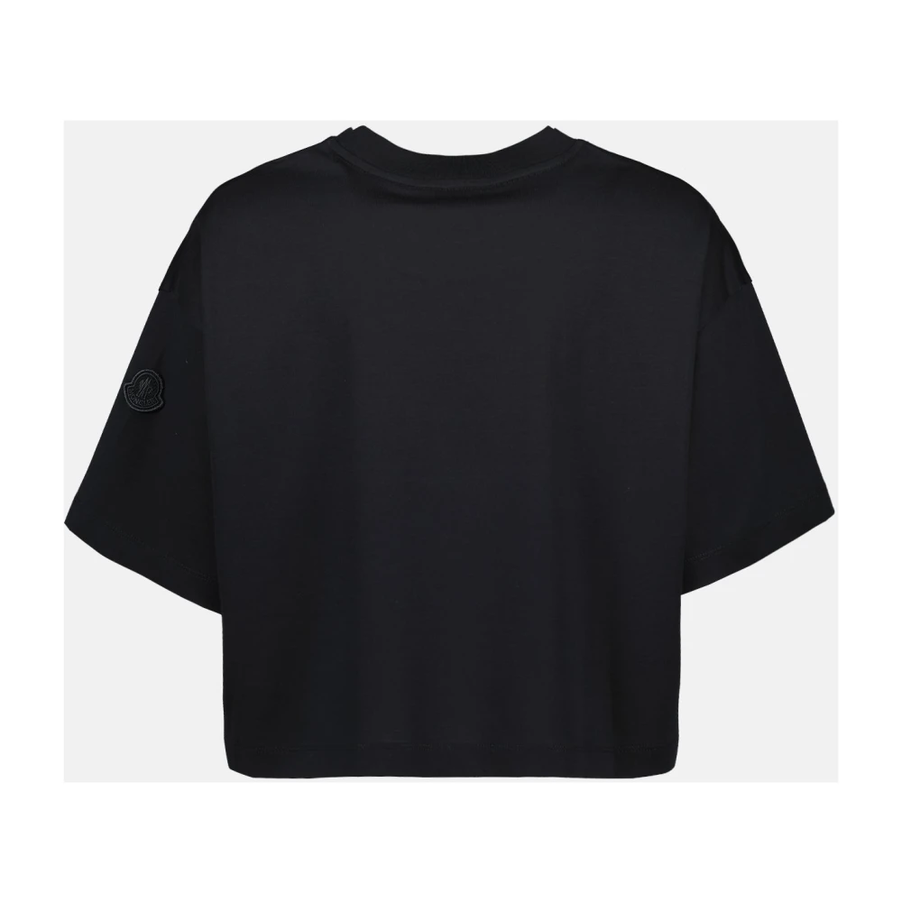 Moncler Logo Crop T-shirt voor vrouwen Black Dames