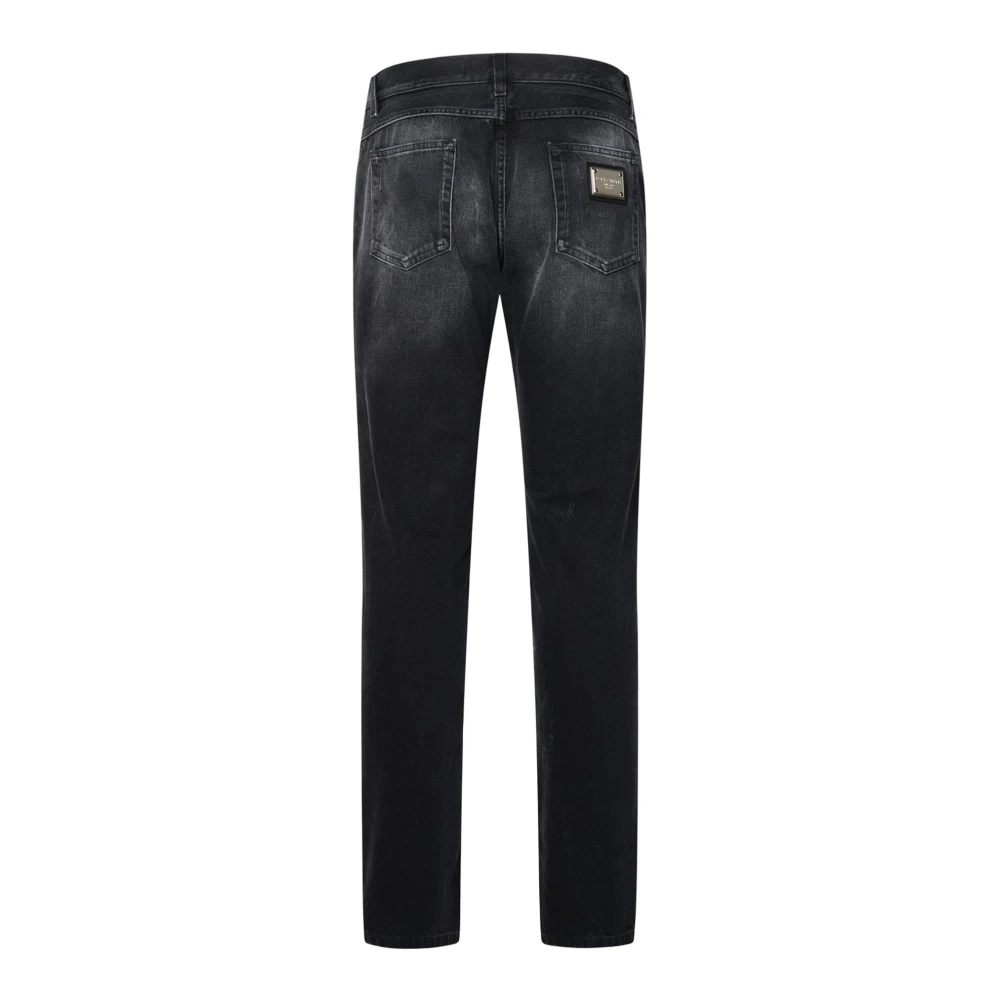 Dolce & Gabbana Logo Plaque Faded Jeans Black Heren