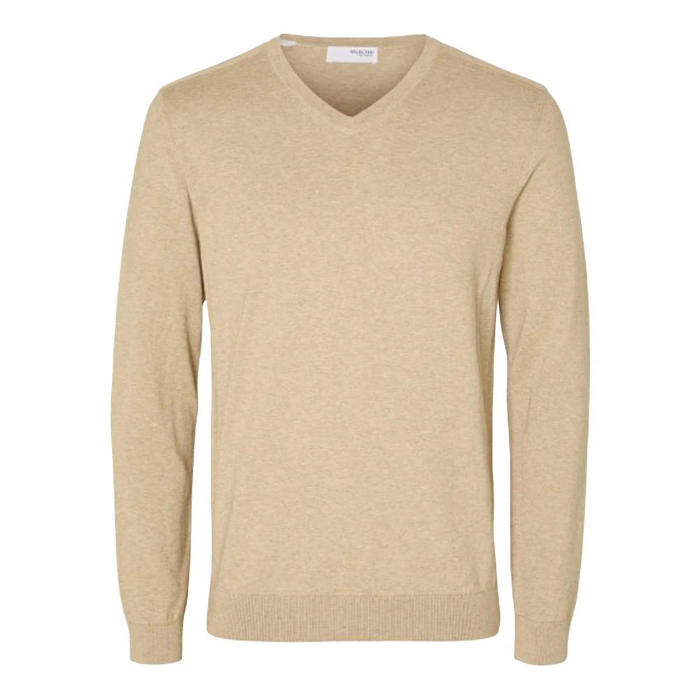 Selected Homme Stickad V-ringad Tröja Beige, Herr