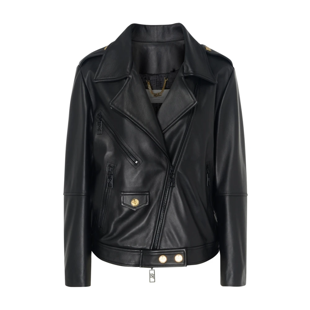 Elisabetta Franchi Zwarte Leren Jas Black Dames