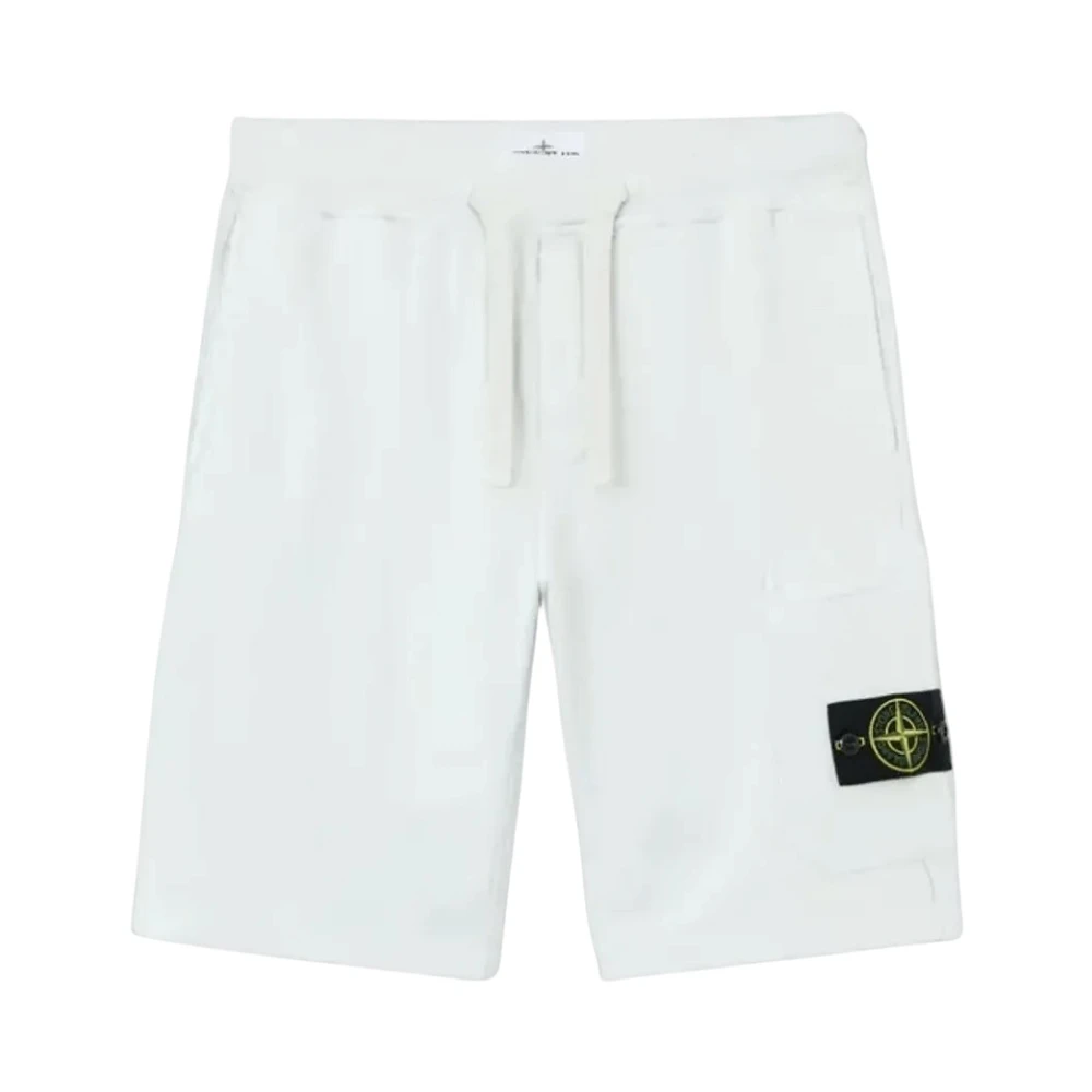 Stone Island White Casual Shorts, Male, L, Cotton Fleece Shorts