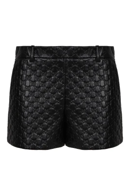 Präglade lädershorts med hög midja