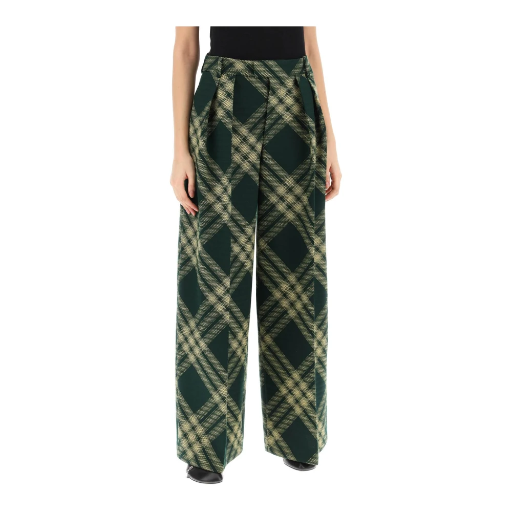 Burberry Geruite Palazzo Broek met Uitlopende Snit Green Dames