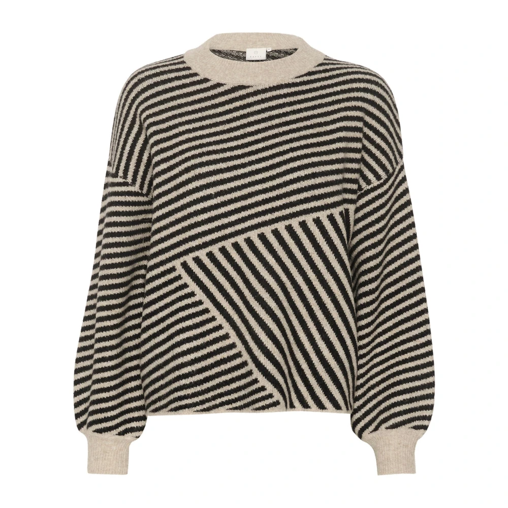 Kaffe Women's Multicolor Striped Knit Pullover In Gray/Black - Round-Neck Knitwear - 2XL - Knitwear