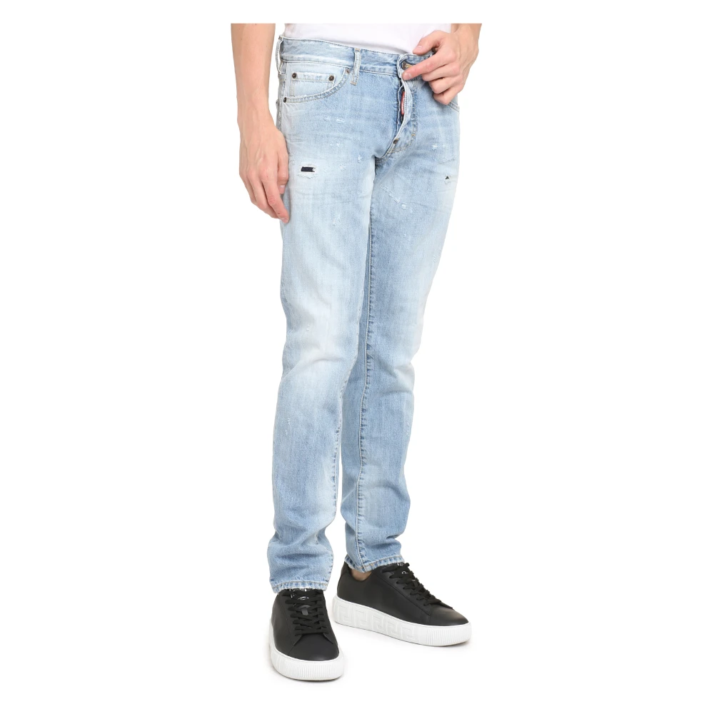 Dsquared2 Gedistresseerde katoenen jeans met aangepaste klinknagels Blue Heren