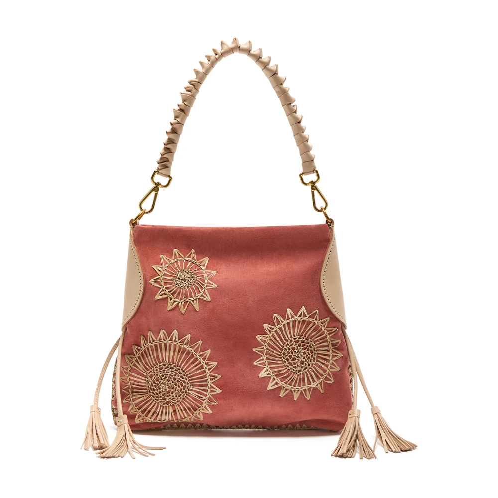 Maliparmi Leren & Raffia Medium Schoudertas Red Dames