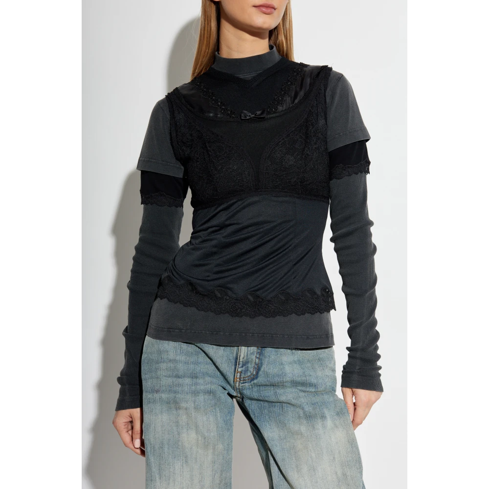 Balenciaga Top met opstaande kraag Black Dames