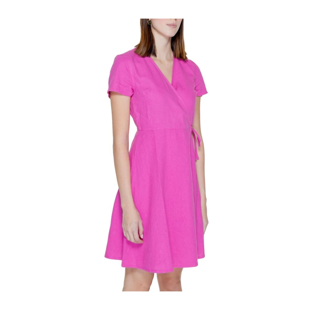 Only Linnen Blend Midi Jurk Lente Zomer Pink Dames