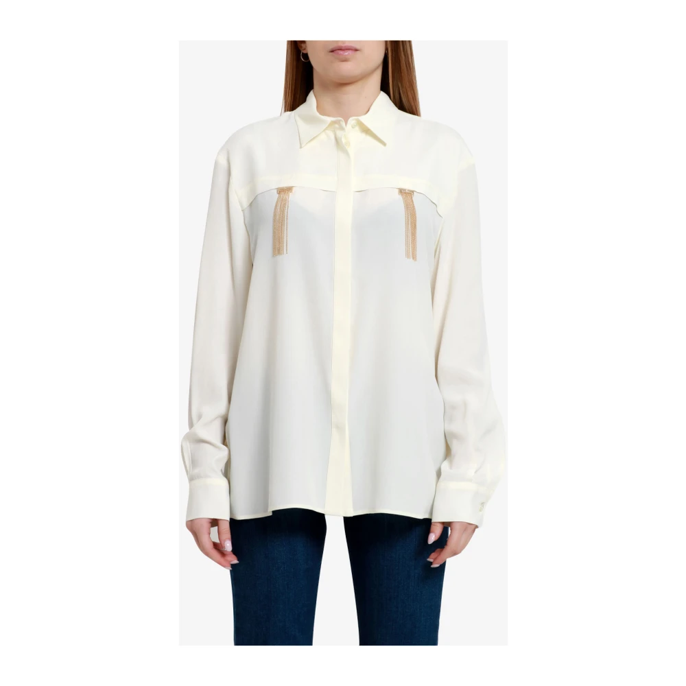 Simona Corsellini Zijden Blouse met Franje Accessoire White Dames