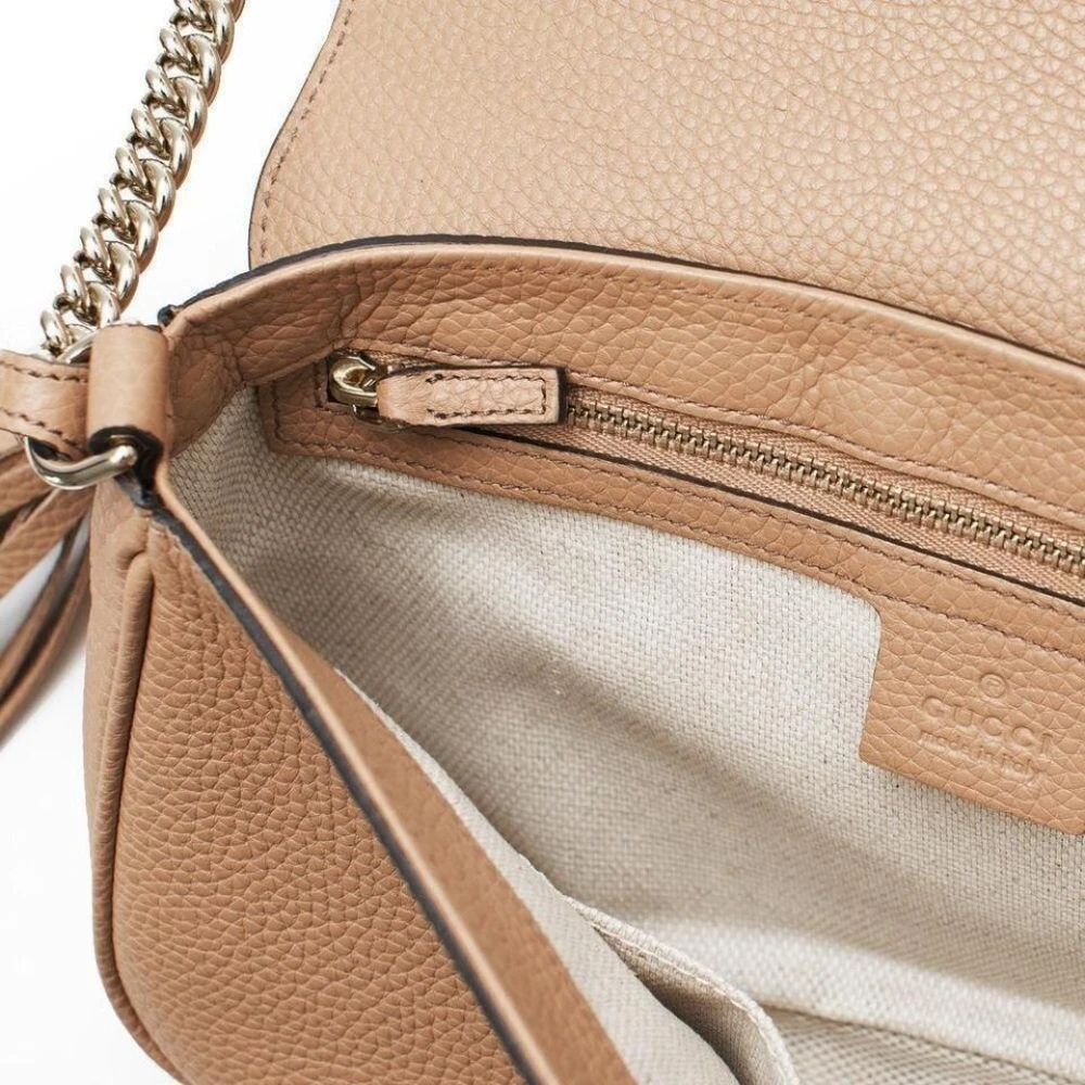 Gucci Soho Chain Flap Leren Crossbodytas Beige Dames