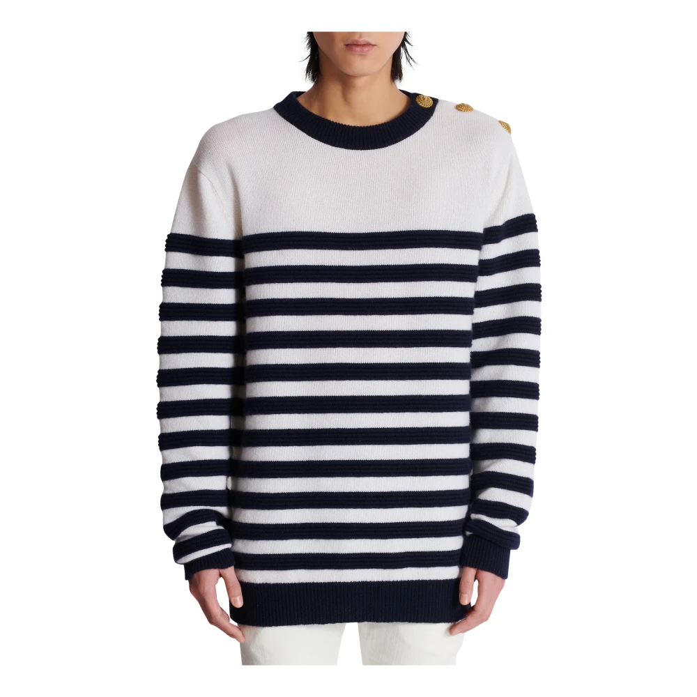 Balmain Gestreepte kasjmier trui White Heren