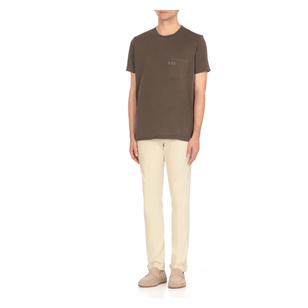 Fay Bruine Crewneck T-shirt met Borstzak Brown Heren