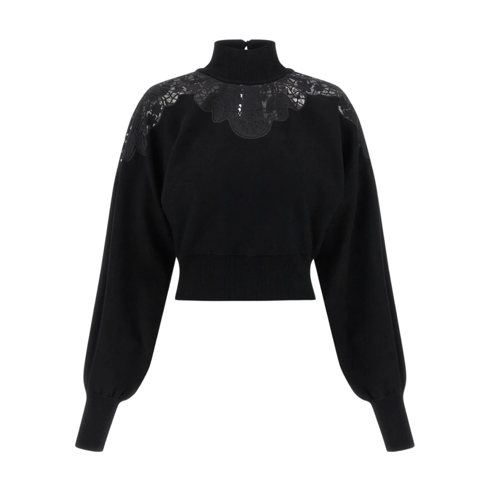 Twinset Women's Black Turtlenecks, L, Lace Insert Jumpers