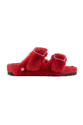 red-shearling-buckled-straps-rubber-sole