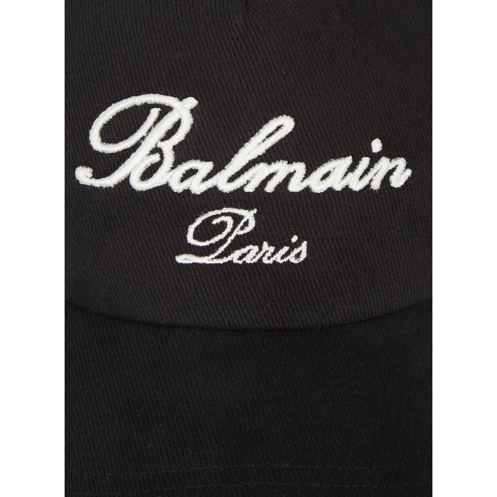 Balmain Katoenen pet met Handtekening borduursel Black Heren