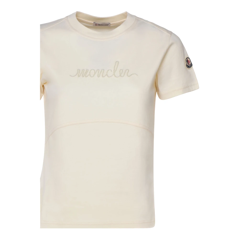 Moncler Witte Katoenen Jersey Crew Neck T-shirt White Dames