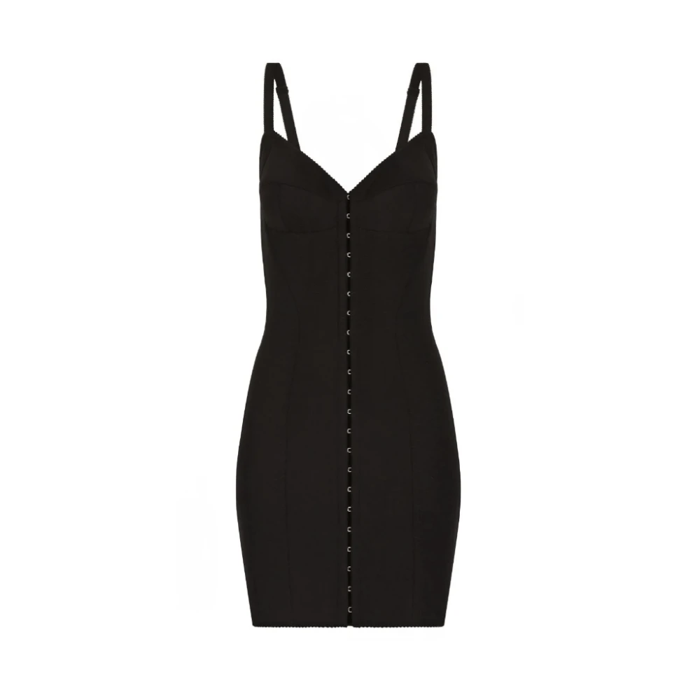 Dolce & Gabbana Zwarte V-hals Stretch Minijurk Black Dames