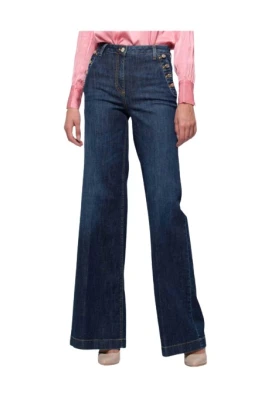 Utsvängda högmidjade jeans med knappdetaljer