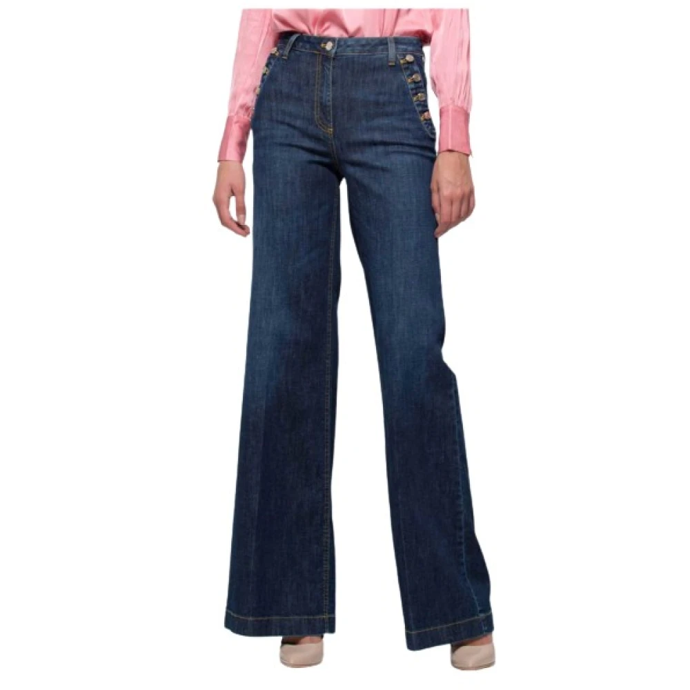 Kocca Uitlopende high-waisted jeans met knoopdetail Blue Dames