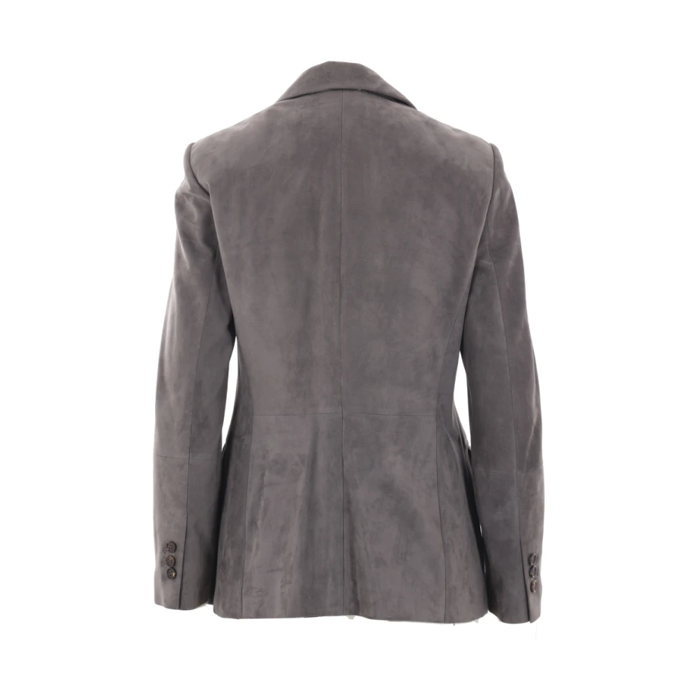 BRUNELLO CUCINELLI Grijze Suède Enkellange Jas Gray Dames