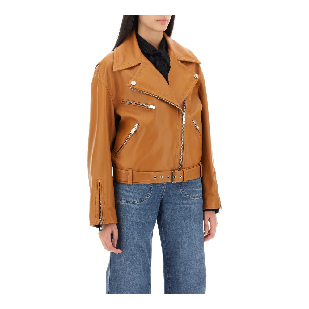 Versace Leather Jackets Brown Dames