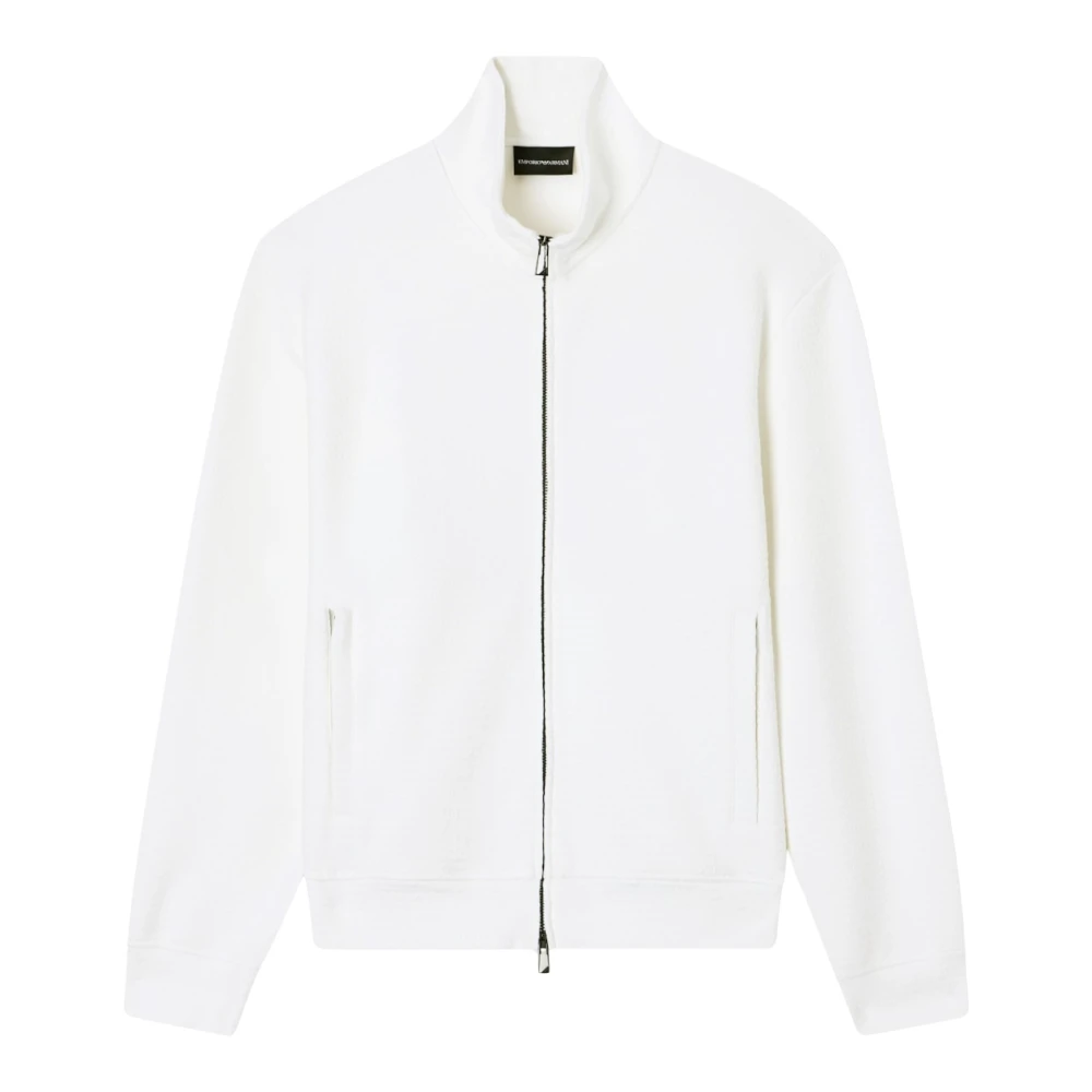 Emporio Armani Mannelijk Wit Hoodies & Sweatvesten Heren, L, Katoen, Sweater Met Rits