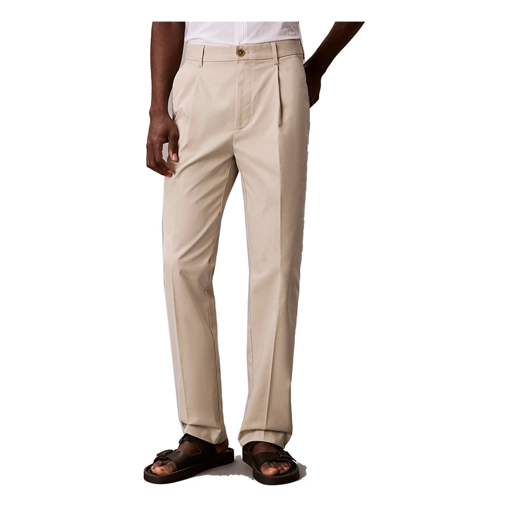Calvin Klein Men's White Straight Cotton Sateen Chino Trousers - Straight Trousers - W36 - Trousers